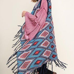 Multicolor Diamond Knit Open Long Body Vest